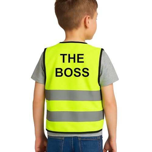 Image of Step Ahead Kids Hi-Vis Safety Infant Vest – High Visibility Reflective Waistcoat for Children Boys & Girls Safety Vest with Back Side Custom Print (THE BOSS, YELLOW, 2-3 Year)