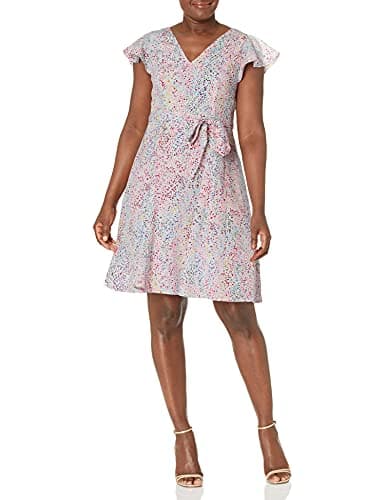 Image of Adrianna Papell Women's Printed Godet Fit and Flare, Pink Multi, 16