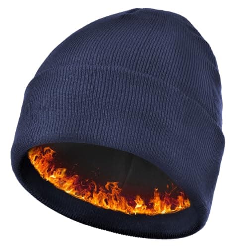 Image of Keains Unisex Wooly Hat,Thermal Winter Hats,Warm Fleece Lining Hats, Knit Beanie for Men and Women,Gifts for Men Women Dad Navy Blue