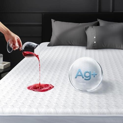 Image of Waterproof King Mattress Protector Made from Silver-Infused Bamboo Rayon for Better Health, Odor-Free Hypoallergenic King Mattress Cover, 3D Air Quiet Bed Cover Fits 6"-21"