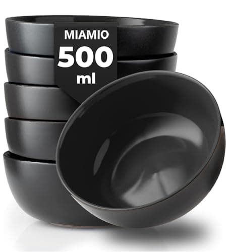 Image of MIAMIO - 6 x 500 ml Stoneware Bowl Set Outside Black Inside Colourful - Le Papillon Collection (Black)