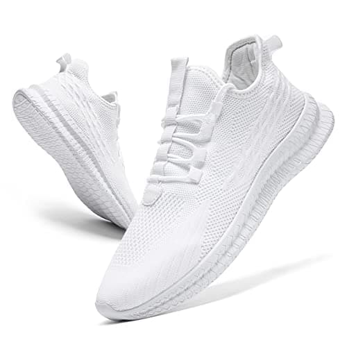 Image of FUJEAK Mens Trainers Shoes Walking Running Gym Slip on Tennis Sneakers Joggers Sport Casual Outdoor Fashion Jogging Shoes Lightweight Breathable Comfortable White Size 9 UK