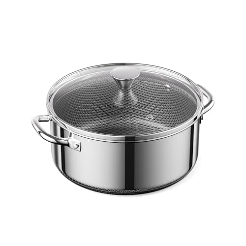 Image of ZEROPAN Saucepan with Glass Lid Nonstick Hybrid 20cm/1.7 Litre, Stainless Steel Stock Pots, Stay-Cool Handle, Dishwasher, PFAS PFOA & PTFE Free, Oven-Safe Up to 260°C, Suitable for All Cooktops