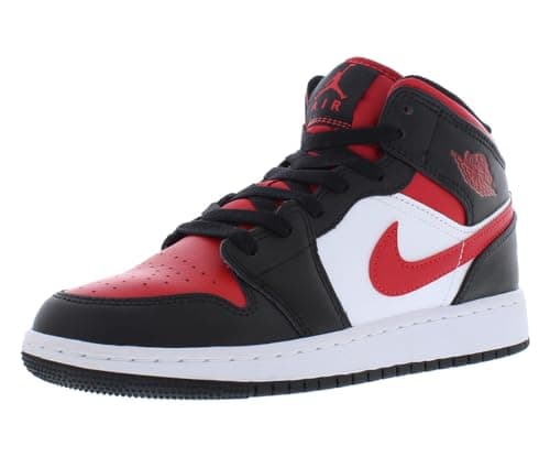 Image of NIKE - Air Jordan 1 Mid GS - 554725079 - Color: Black-Red - Size: 3.5 UK Child