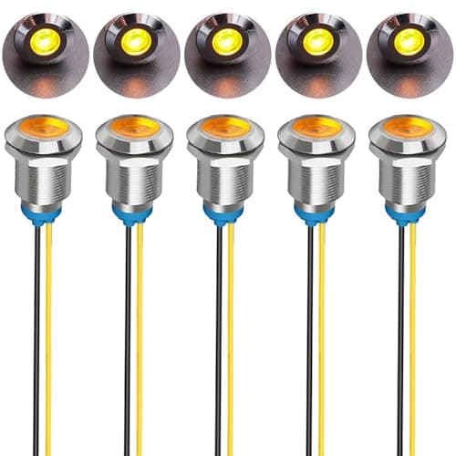 Image of Gebildet 5pcs 12mm 230V AC LED Metal Indicator Light Waterproof Signal Lamp (Yellow)