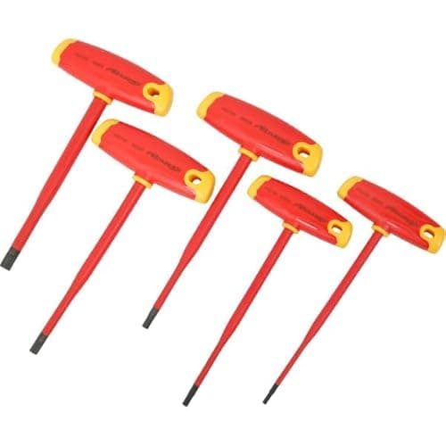 Image of Neilsen CT7096 5pc Slim Insulated T-Handle Hex Key Set - Size: 3–8mm | 150mm Length | S2 Steel | Ideal for Electrical Safety & Efficient Fastening