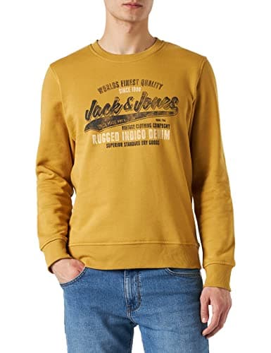 Image of JACK & JONES Men's Jprblubilly Logo Sweat Crew Neck FST Sweatshirt, Mustard Gold, M