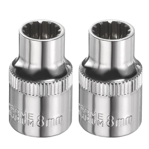 Image of sourcing map 2pcs 12 Points Socket 3/8" Drive 8mm Metric Shallow Impact Socket Cr-V Steel Chrome Plating Flip Sleeve Nut Driver Wrench for Home Auto Nuts Bolts Repair