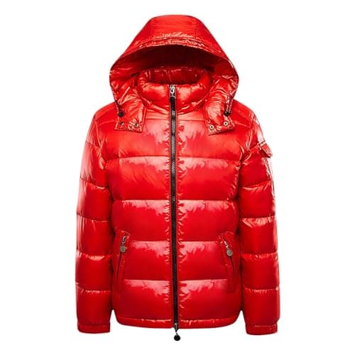 Image of Puffer Jacket Men Casual Padded Jacket for Men UK Deals of The Day Warm Hooded Bubble Shiny Hooded Reflective Down Jacket Cotton Jacket Coat Thicken Hoody Outerwear Size 10-18