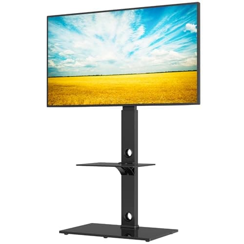 Image of BONTEC Floor TV Stand for 30-70 inch TVs, Swivel Height Adjustable, 40 kg Load, Max VESA 600x400, Freestanding No Drilling, Tempered Glass Shelves, Cable Management, Quick Install Easy Assembly