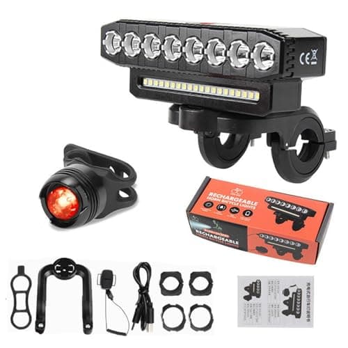 Image of Super Bright Bike Lights for Night Riding,8 Powerful LED for High Beam Low Beam Bicycle Lights,4000mAh USB-C Rechargeable Bike Headlight for Road, Mountain, Cycling(D)
