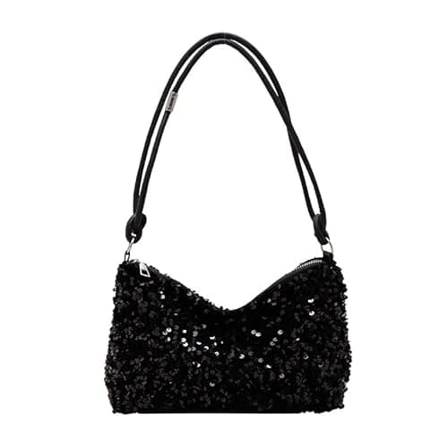 Image of LOCCY Sequin Clutch Bag, Women's Clutches Sparkly Evening Handbag Y2K Shoulder Bag Bling Underarm Bag Clutch Purse with Zipper for Wedding Party Bridal Night Bag (Black-Medium)