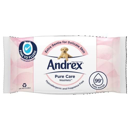 Image of Andrex Pure Care Washlets Moist Toilet Tissue, Pack of 36'