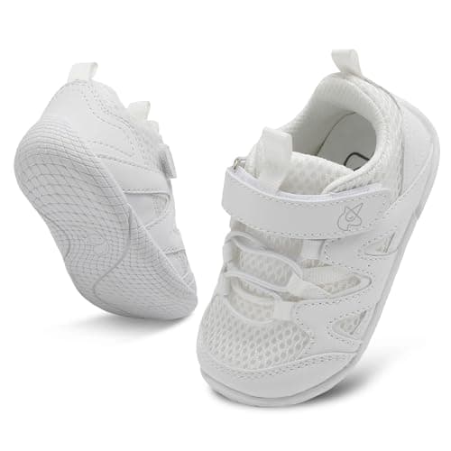 Image of JIASUQI Baby Shoes Boys Girls First Walking Shoes Non-Slip Breathable Toddler Shoe Infant Lightweight Casual Sneakers(White 143,Size 5-5.5)