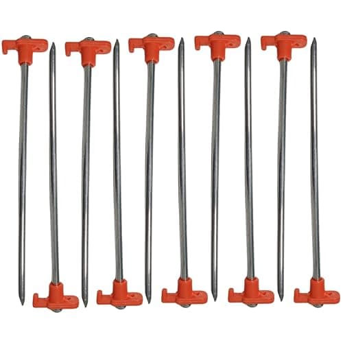 Image of ADEPTNA Large Pack of 10 Galvanized Steel Rust Proof Tent Pegs – These Steel Hard Ground Pegs are Ideal for a Hard And Rocky Ground