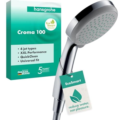 Image of hansgrohe Croma 100 - water-saving shower head 9 l/min (EcoSmart), hand shower round (⌀ 100 mm) with 4 sprays, with anti-limescale function, chrome