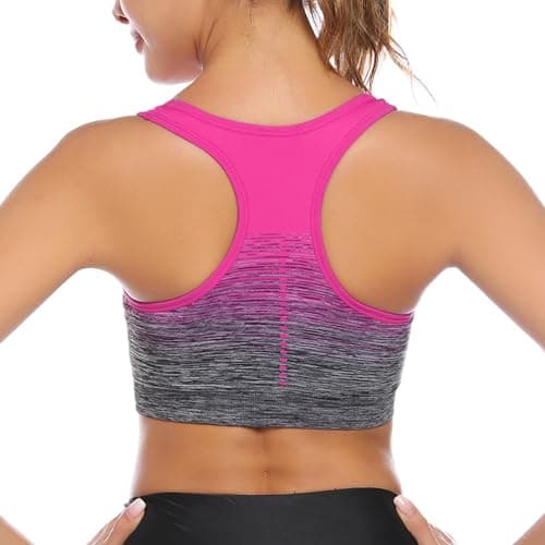 Image of Sykooria Women's Sports Bra Mid Support Wirefree Racerback Workout Bra Removable Padding Yoga Gym Running Crop Top(Rose Red,M)
