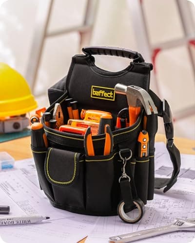 Image of Baffect Electrician Tool Pouch - 20 Pockets Canvas Tool bag With Adjustable Belt, Heavy Duty Professional Waist Work Pouch for Technicians