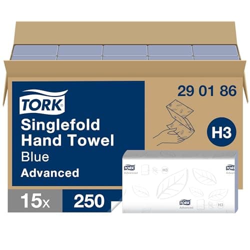 Image of Tork Singlefold Hand Towels Blue H3, Advanced, Embossed, 15 x 250 Sheets, 290186