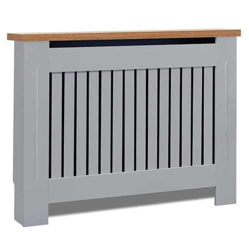 Image of Blisswood Radiator Cover Vertical Pattern Slatted Radiator Covers MDF Wood Heating Covers Wood Top Shelf For Living Room Home Bedroom (Grey, Medium)