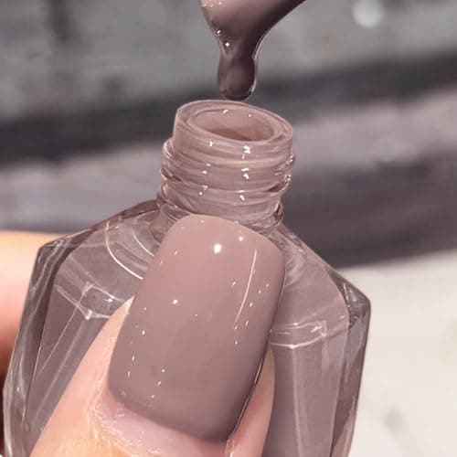 Image of Nude Nail Polish,Quick Dry Neutral Nail Varnish - Long Lasting Milk Tea Color Breathable Nail Polish - Chip Resistant No Need Cured Gentle Dark Nude Nail Varnish for DIY Manicure