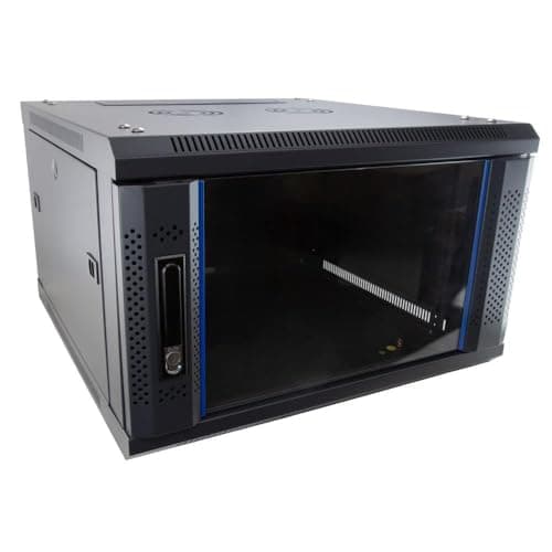 Image of kenable Server Flat Pack Wall Mounted Data Cabinet 6U 19 Inch Rack 600 x 600mm Deep Black with Glass Door and Locking Mechanism for Network Equipment