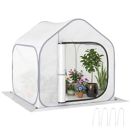 Image of Outsunny Mini Pop Up Greenhouse with Reinforced PE Cover, Foldable Small Greenhouse with Zipper Door for Indoor Outdoor, 150 x 148 x 148 cm, White