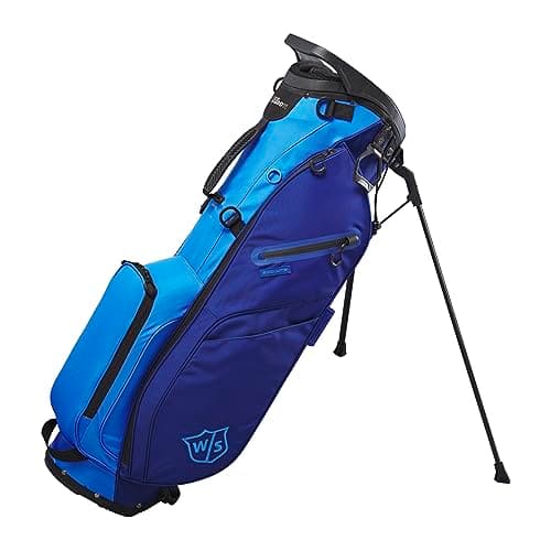 Image of Wilson Staff Golf Bag, EXO Lite Stand Bag, Carrying/Trolley Bag, 4 Compartments for Various Irons, Dark Blue/Light Blue