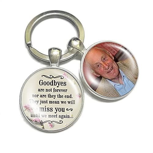 Image of GuteGifts Personalised Photo Keyring Memorial Gifts for Dad Grandad Mum Nanny Grandma Loss Love In Heaven Heart Bereavement Remembrance Poem Handmade Custom Keychain Keepsake (Floral)