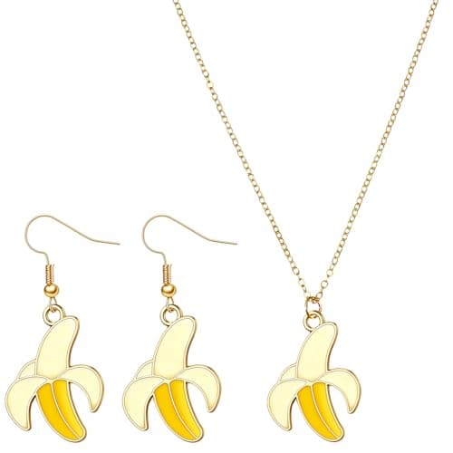 Image of Banana Earrings Necklace Set For Women Realistic Banana Dangle Earrings & Necklace Cute Weird Fruit Charms Jewelry Summer Fruit Theme Accessories Bananas Lovers Bff Gifts