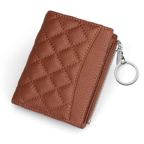 Image of befen Genuine Leather Card Wallet Women Small Coin Purse Brown RFID Purses for Women with ID Window