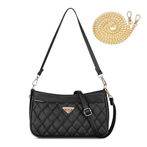 Image of Kememo PU Leather Shoulder Bags for Women, Small Crossbody Bag Retro Handbags Hobo Bag with Adjustable Straps Chain, Black