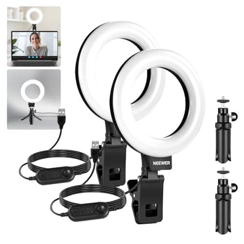 Image of NEEWER BASICS 5" Ring Light for Video Conference Lighting, 2 Pack Clip on Light Kit with Desk Tripod Stands for Monitor Laptop Computer Zoom Call Live Streaming Recording Remote Working Learning, BR60