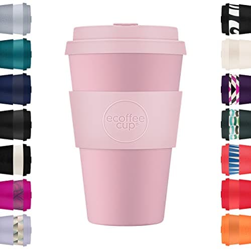Image of Ecoffee Cup 14oz 400ml Reusable Eco-Friendly 100% Plant Based Coffee Cup with Silicone Lid & Sleeve - Melamine Free & Biodegradable Dishwasher/Microwave Safe Travel Mug, Local Fluff