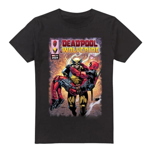 Image of Cotton Soul Marvel Deadpool & Wolverine Wolverine Saves Deadpool Comic Unisex T Shirt, Black, Small