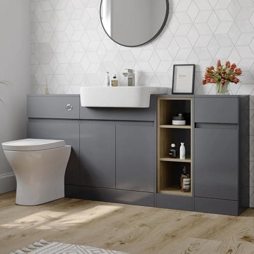 Image of Artis Grey Gloss Toilet & Semi Recessed Basin Vanity Unit Combination with Doors & Shelves 1720mm