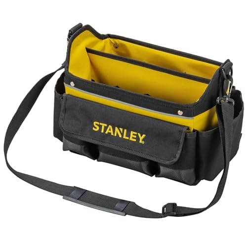 Image of STANLEY 600 Denier Open Mouth Tote Tool Bag, Heavy Duty Steel Handle, Multi-Pockets Storage for Small Parts, 12 inch, STST1-70718