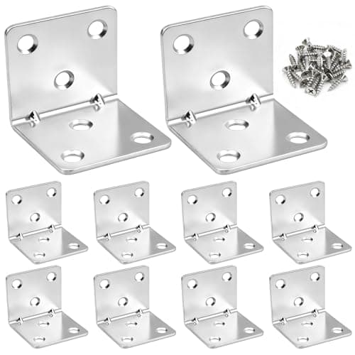 Image of 10 PCS Angle Brackets, 40x40x40MM L Brackets for Wood, 2MM Thick Metal Right Angle Corner Bracket, Galvanised Steel 90 Degree L Shaped Bracket, for Wood Furniture Fixing and Repairing as Connector