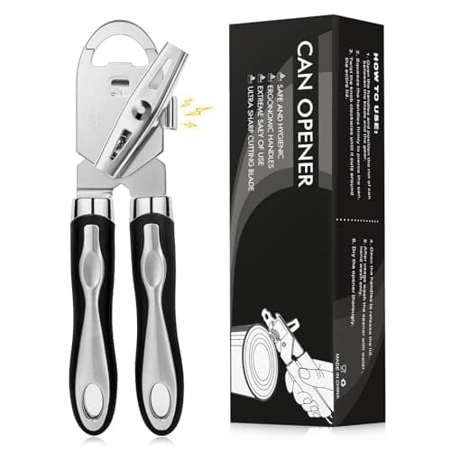 Image of Diboniur Tin Opener Manual Can Opener Heavy Duty Stainless Steel, 3-in-1 Multifunctional Can Opener and Bottle Opener, Handheld Can Openers that Work, Smooth Edge, Black