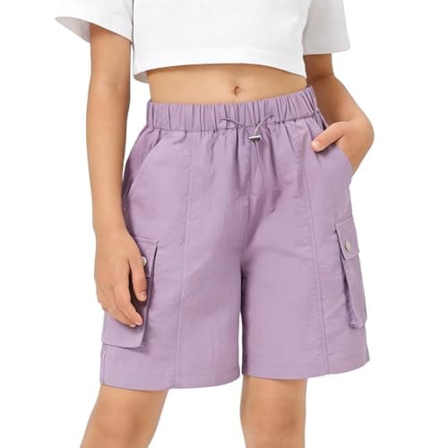 Image of Rolanko Girls Shorts Sports Active Summer Cargo Shorts Teen Kids Running Gym Parachute Short Pants, PurplePink, Size: 11-12 Years/160