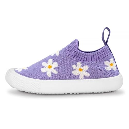 Image of JAN & JUL Baby Girl Shoes with Wide Toe Box & Flexible Soles (Purple Daisy, UK Size 4)