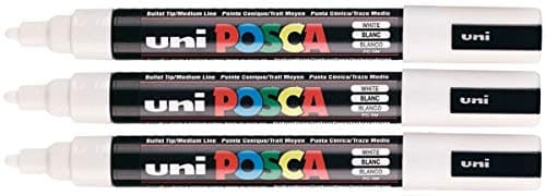 Image of Posca PC-5M White Colour Paint Marker Pens 2.5mm Medium Bullet Tip Nib Writes On Any Surface Glass Metal Wood Plastic Fabric (Pack Of 3)