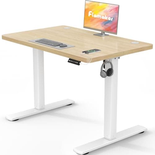 Image of Flamaker Electric Standing Desk 100x60cm Height Adjustable 73-118cm, 6-Button Memory Control & LED Display Heavy-Duty Steel Frame 50kg Weight Capacity Anti-Collision Hook & Cable Port,Beige