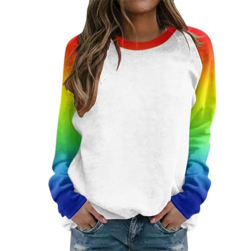 Image of Generisch Autumn Pullover Crew Neck Gradient Solid Color Sweatshirts Long Sleeve Color Block Sweater Cute Clothes Friends Sweater, White, XXL
