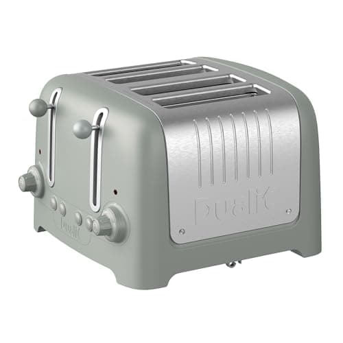 Image of Dualit 4 Slice Lite Toaster | 2kW Toasts 120 Slices an Hour | Polished with Sage Trim | Bagel & Defrost Settings | 36 mm Wide Slots | 46220