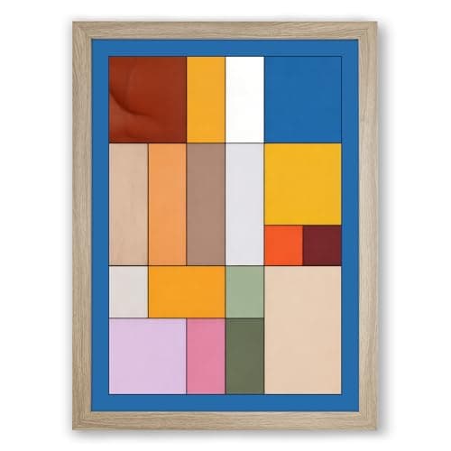 Image of Colour Fields Geometric Framed Wall Art Print A4 (29.7×21cm) Oak, Wall Decor for Living Room, Bedroom, Office & Home, Ready to Hang, Art Gift