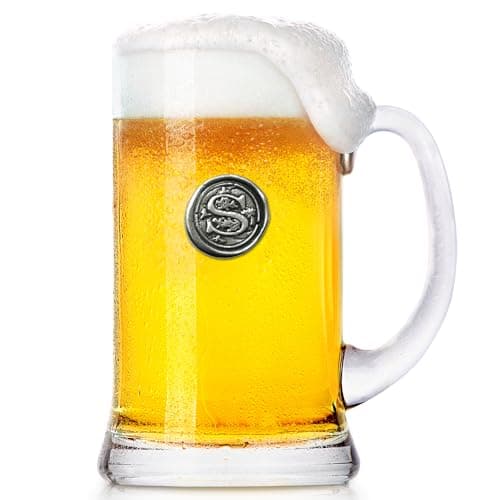 Image of English Pewter Company 1 Pint Monogram Initial Beer Mug Glass Tankard - Personalised with Your Choice of Initial (S) [MON019]