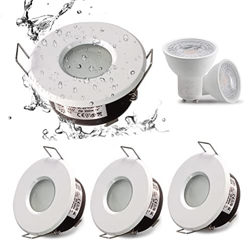 Image of 4XSweier 5W IP65 Waterproof LED Recessed Ceiling Lights, Warm White 3000K 430LM, Suitable for Bathroom and Kitchen Spotlights (Including GU10 lamp Holder) White Downlight Cut-Out 68mm