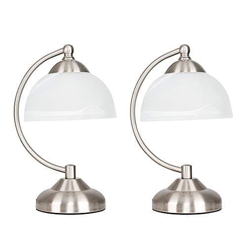 Image of MiniSun | Curved Brushed Chrome and Frosted Glass Table Lamps | Table Lamps, Home Décor & Improvement Essential | Set of 2 | Includes 4W LED Bulbs [3000K Warm White]