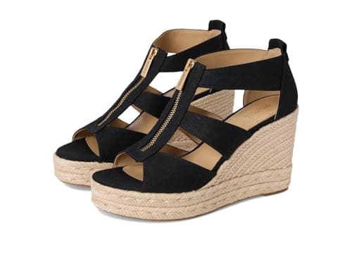 Image of Michael Kors Women's Etta Espadrille Wedge Sandal, Black, 7.5 UK